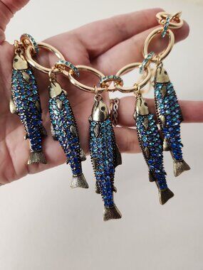 Betsey Johnson Mermaid Jewels Blue Sardine Fish Pendant 15" Charm Necklace New